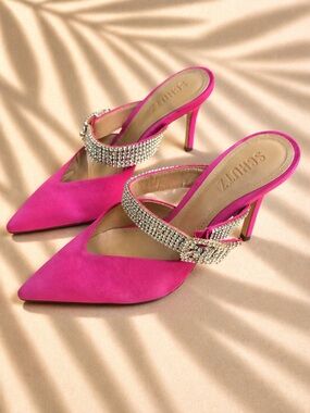 Schutz Fuchsia Rhinestone-Embellished Perluh mules